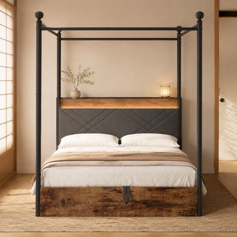 Letto a castello 140/190 cm nero con contenitore, LED e USB/Type-C (1/5)