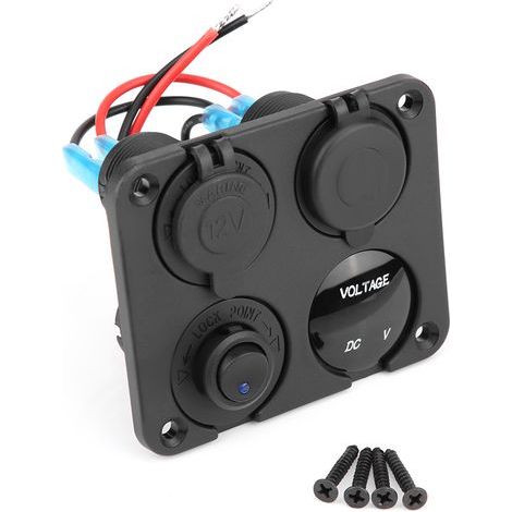 4-fach Ein/Aus-Wippschalterfeld, Dual-USB-Ladegerät, Zigarettenanzünderbuchse, Voltmeter, blaue LED (1/5)
