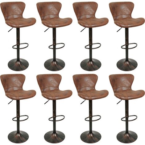 Skecten 8 x aburetes Bar con Respaldo, Sillas de Cocina Giratorio de 360°,Taburetes Vintage de Cuero Sintético para Cafetería Hogar - Marrón (1/5)