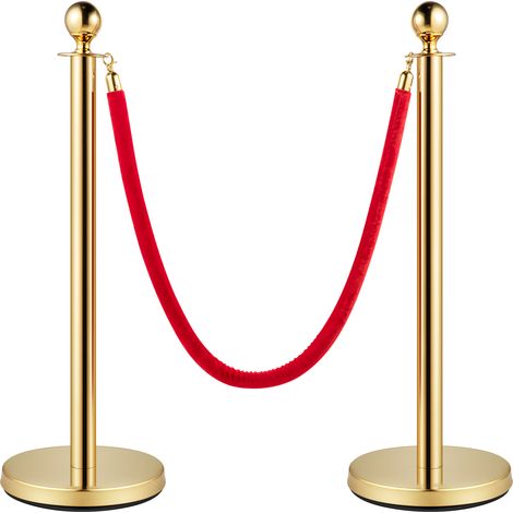 Mophorn Crowd Control Stanchion Set, 8-teilig mit 5 Fuß rotem Samtseil, goldene Barriere mit Metallbasis