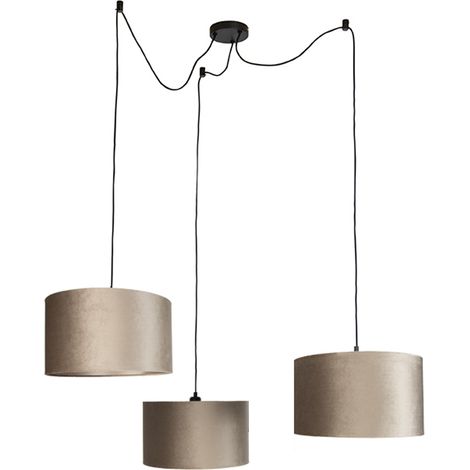 QAZQA Suspension noire avec abat-jour taupe 35cm 3 lumières -