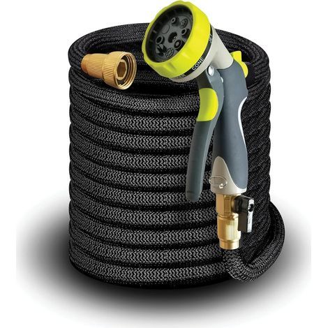 TAISHENGDA-Tuyau d'arrosage extensible de 10 à 30 mètres avec raccords entièrement en laiton, buse de pulvérisation à 8 jets et haute pression. (1/5)