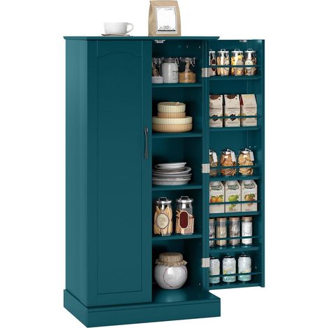 COSTWAY Armoire de Cuisine 2 Portes avec 16 Étagères, Meuble Cuisine Rangement, Buffet Salon, Vaisselier, Étagères Réglables, Garde-Manger (60 x 40 x 120 cm,Bleu Canard) (1/5)