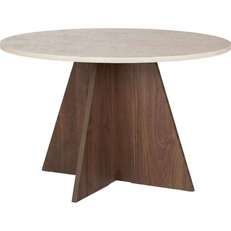 Table à manger 4 personnes ronde en bois et effet travertin - Beige - Naro (1/5)