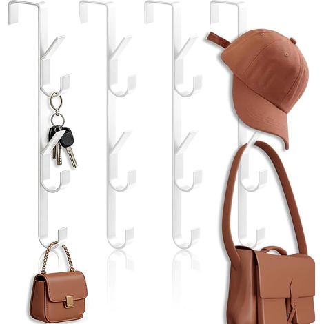 4 Pièces x 5 Crochets de Porte Avec Crochets de Porte, Robustes Patère, Porte Serviette, Gain de Place, pour Chambre à Coucher, Salle Séjour, Salle Bain, Cuisine, Vêtements, Serviettes (1/5)
