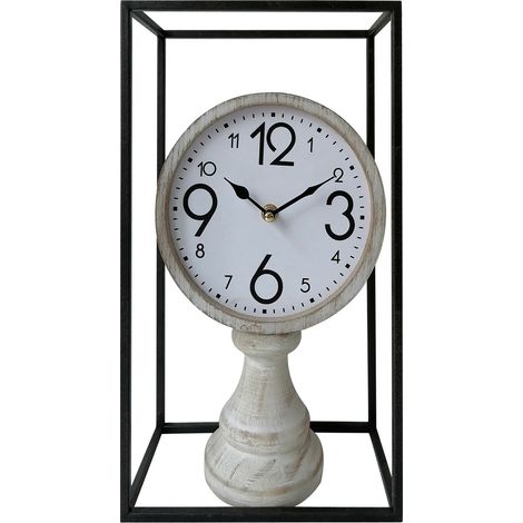 Rebecca Mobili Orologio da Tavolo Vintage Mdf Metallo Nero Bianco Marrone per Camera Cucina