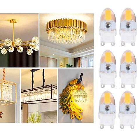 Ampoules LED G9 5W COB 500LM pour suspension, plafonnier, applique murale, lampe de table - Lot de 6 ampoules dédiées / Blanc chaud (1/5)