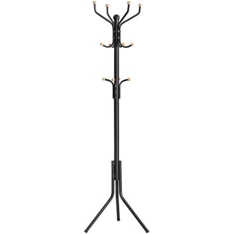 Portemanteau, Portant à Vêtement d’Entrée, en Métal, sur Pieds, 182 cm, avec 12 Crochets Arrondis, pour Vêtements, Manteaux, Chapeaux, Sacs, Noir (1/5)