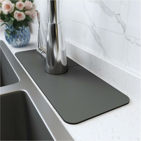 Protection anti-éclaboussures pour robinet d'évier - 1 tapis super absorbant à séchage rapide - Gadgets d'évier - Gris foncé (1/5)