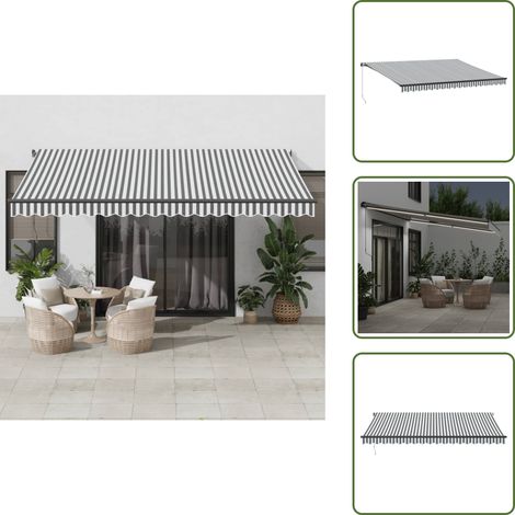 The Living Store Markise Manuell mit LEDs Anthrazit & Weiß 450x350 cm - Markise - Gartendekoration - Sonnenschutz - Outdoor Möbel - Terrassenzubehör (1/5)