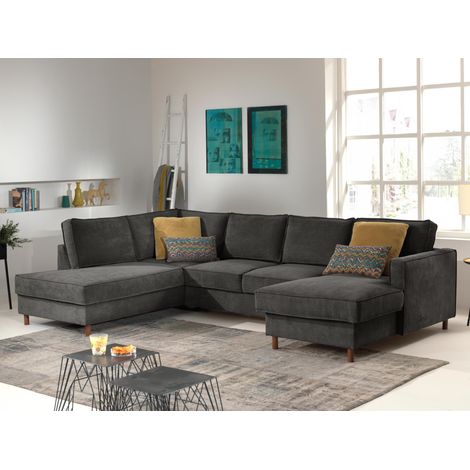 Jake - wohnlandschaft - mit schlaffunktion und bettkasten - 7-sitzer - aus cord - links - dunkelgrau