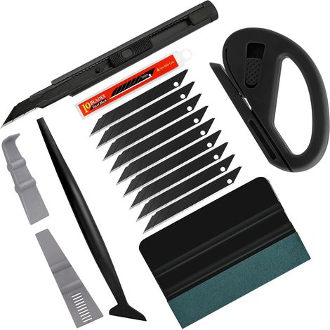 Kit Covering Outils de Film de fenêtre de Voiture Vinyle de Teinte, Raclette en Feutre, Couteau Zippy, Couteau Utilitaire, Mini-raclettes et raclettes d'angle, Noir (1/5)