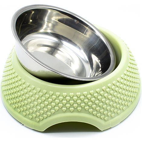 Comedero metal y caucho redondo para mascotas 18 cm Verde (1/4)
