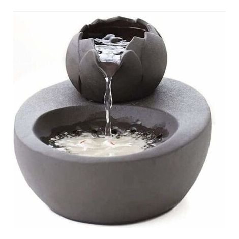 Fontaine d’eau - En céramique - Avec lotus vertical et filtre automatique - Idéale pour chat et animal de compagnie - Noir (1/5)