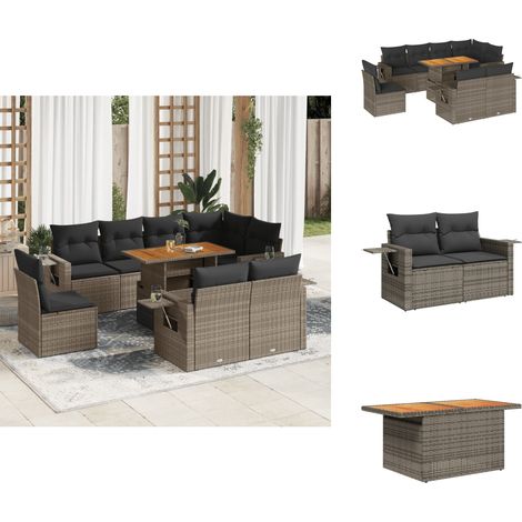Salon de jardin 9 pcs avec coussins gris résine tressée - Ensemble De Canapés De Jardin - Ensembles De Canapés De Jardin - Ensemble De Canapés D'extérieur - Ensemble De Canapés De Patio (1/5)