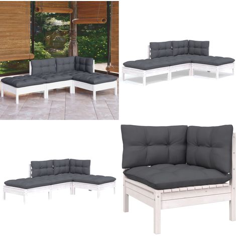4-tlg. Garten-Lounge-Set mit Kissen Kiefer Massivholz - Garten Lounge Set - Kiefernholzmöbel - Outdoor Möbel - Gartengeräte - Terrasse Dekoration - Home & Living