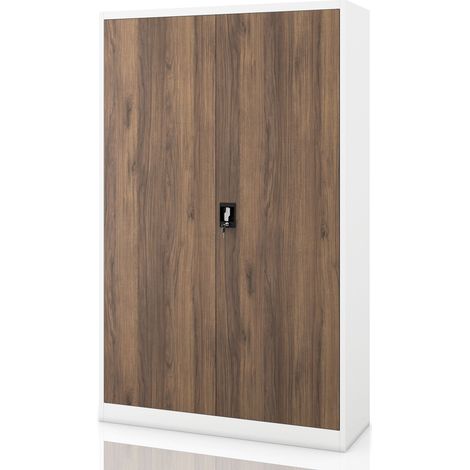 Armoire de bureau métallique pour dossiers blanc / noyer, 1150x1850x400 mm: JAN II Eco Design