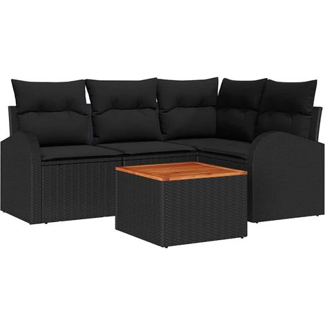Garden Sofa Set with Storage 5 pcs Black Poly Rattan vidaXL