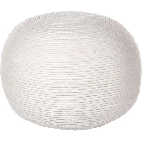 Pouf Rond Tissé en Laine Blanche 50 cm Remplissage à Billes Polystyrène Takhabi