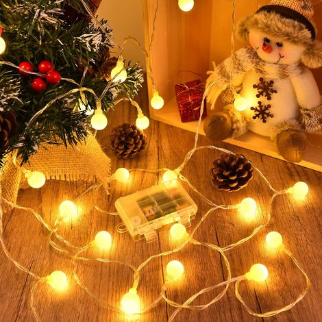 Guirlande lumineuse LED à Pile, 6M 40 LED Blanc Chaud Globe Guirlande Lumineuse Exterieure avec 6h de Minuterie, IP65 étanche Boules Led Pile pour chambre,balcon, mariage,décoration de Noël (1/5)