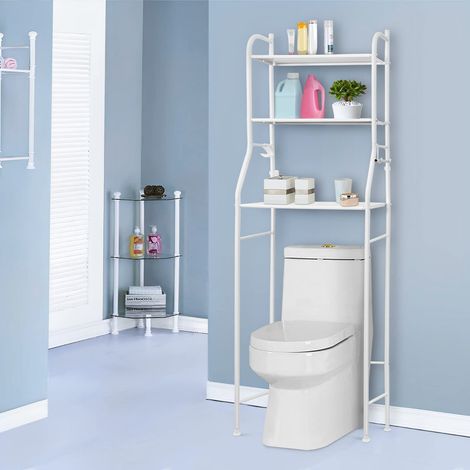 Holdfiturn Over Toilet Storage Unit 3 Tier Over Toilet Storage Rack Bathroom Shelf Organizer Stand Stainless Steel Saving Organizer Stand (White) (1/5)