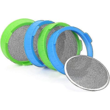 Lot de 4 couvercles germoirs en plastique avec grille en acier inoxydable pour bocaux Mason à large ouverture, S (1/5)
