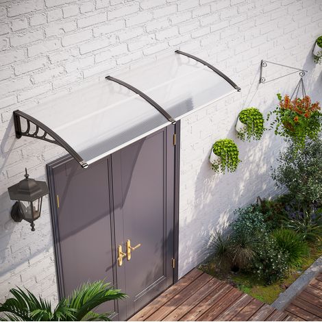 Auvent de porte 75x195x23 cm polycarbonate transparent, protection pluie et UV FloraGrace (1/5)