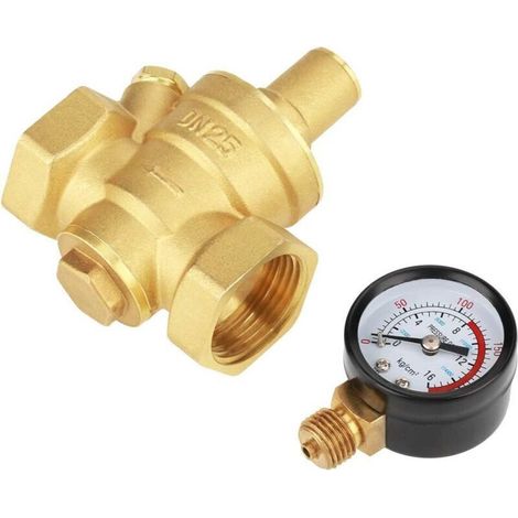 Régulateur de Pression D'eau Réglable DN25, Soupape de Réduction de Pression en Laiton avec Jauge (1/4)