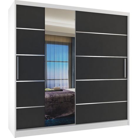 Schiebeschrank Belini 200 cm Mit Schubladen mit Spiegel schwarz Ebenholz dunkel Hersteller (1/3)
