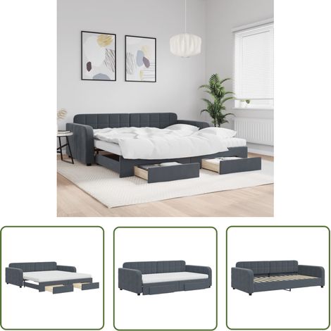 vidaXL Tagesbett Ausziehbar mit Schubladen Dunkelgrau 100x200 cm Samt (1/5)