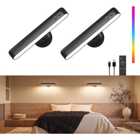 Appliques Murales à Batterie 7500mAh, Appliques Murales LED Rechargeables avec Télécommande, 3 Couleurs, Lampe Murale Sans Fil, Rotative à 360°, à Intensité Variable avec 15 Couleurs RVB (1/5)