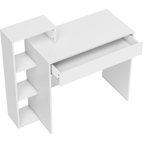 Scrivania Moderna 100x40x90 cm con Ripiani e Cassetto in Legno Bianco