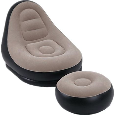 Fauteuil de jardin gonflable avec repose-pieds, canapé-lit pliant d'extérieur, revêtement floqué, canapé paresseux (kaki) (1/5)