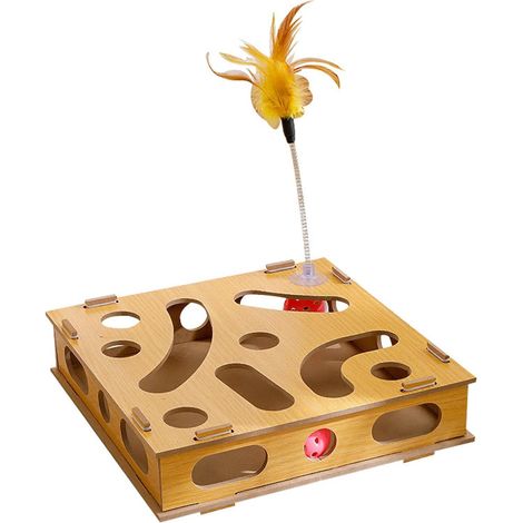 Jouet Interactif pour Chats, Boîte à Griffer Interactive pour Chats Boîte d'enrichissement et de grattage pour Chat avec boulettes d'herbe à Chat et plumeau Jouet (1/5)