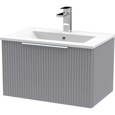 Hudson Reed Fluted Wall Hung 1-Drawer Vanity Unit with Basin 2 600mm Wide - Satin Grey (1/5)