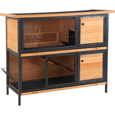 Conigliera da esterno 122 x 50 x 101 cm rampa antiscivolo porte bloccabili rustica ed essenziale in legno naturale 210007915