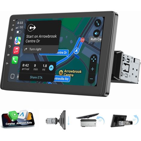Autoradio 1 DIN 9 pouces sans fil Apple Carplay Android Auto USB AUX TF Bluetooth 9" (1/5)