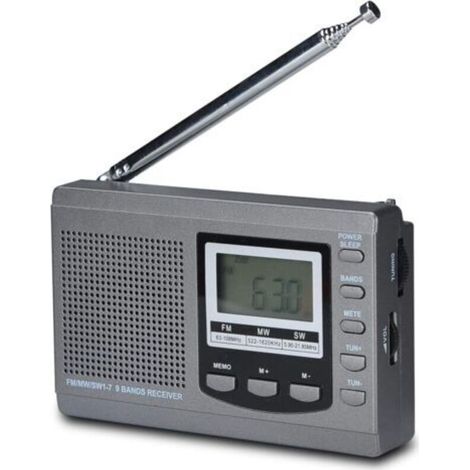ALLIANDISRadio AM/FM/SW DSP à bande complète, haut-parleur stéréo, écran LCD, alarme, minuterie, veille, radio portable (gris) (1/4)