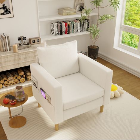 Poltrona relax, in chenille, con braccioli e tasca laterale, stile moderno, beige (1/5)