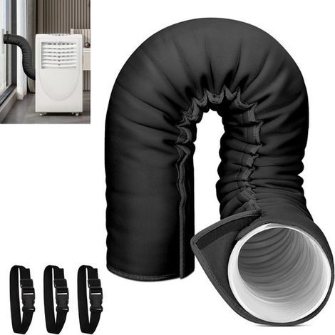 Funda aislante para manguera de aire acondicionado portátil，Incluye 3 hebillas ajustables，Color negro，15053cm (1/5)