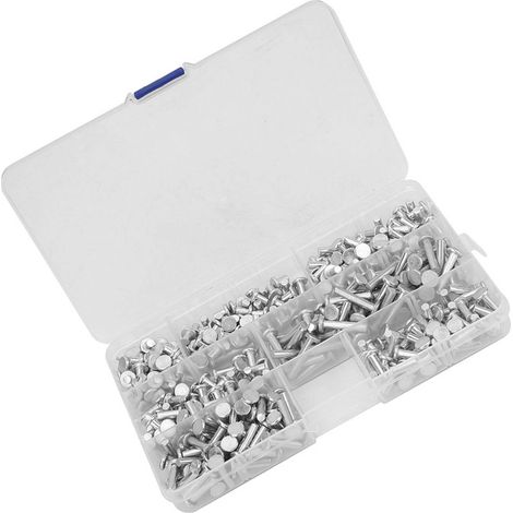 Coffret d'assortiment de 350 rivets massifs en aluminium à tête plate M4 longueurs 4/6/8/10/12/16/20 mm (1/5)