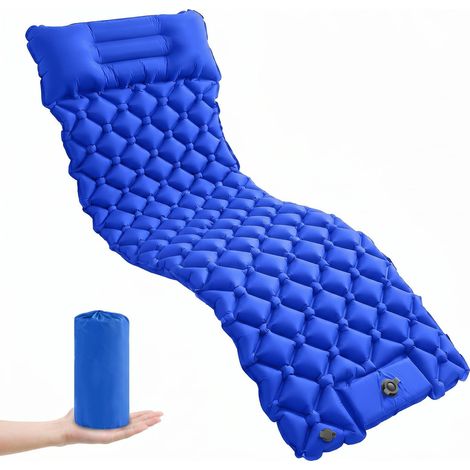 ZHIJIA PREMIUM Matelas gonflable 1 personne en PU avec oreiller et pompe à pied (Bleu) (1/5)