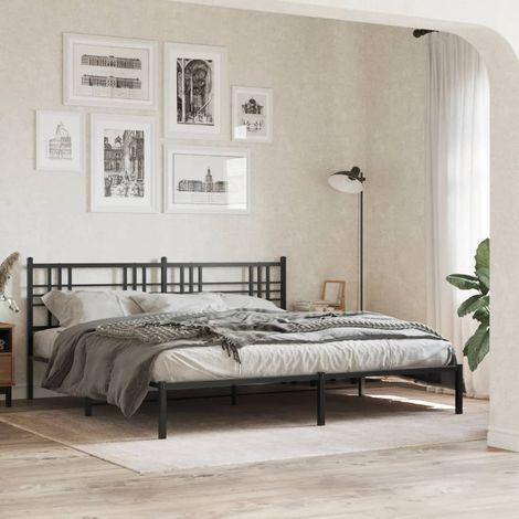 vidaXL Metal Bed Frame without Mattress with Headboard Black 193x203cm (1/5)