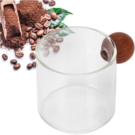 Kaffeetasse aus Glas, Buntglas, Teeservice, Holzgriff, hitzebeständig, für den Bürogebrauch geeignet, beständig gegen hohe Temperaturen, mundgeblasen, 120 ml, transparent. (1/5)