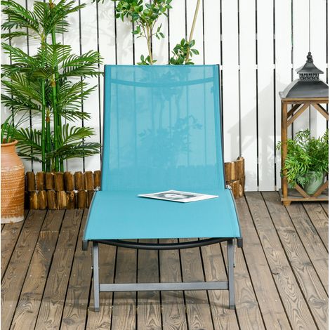 Lettino da giardino in alluminio blu con ruote e schienale regolabile 5 posizioni, 195 x 66 x 102 cm (1/5)