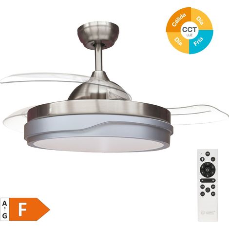 Ventilador de techo "Lentini" con luz LED regulable y mando a distancia (36W 3CCT 3547lm con aspas retráctiles) color níquel (1/5)