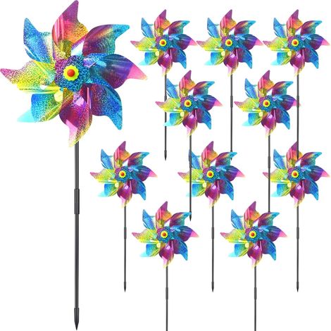 Lot de 10 moulins à Vent pour Jardin, Balcon, répulsif Anti-Oiseaux, réfléchissant, pour décoration de Jardin, Jardin, verger, Cour