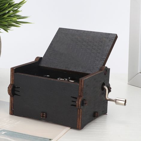Boîte à musique mécanique à manivelle noire cadeau anniversaire déco maison bois 6.4x5.2x4.2 cm Type E (1/5)