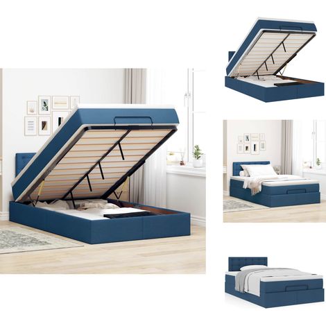 Cadre de lit ottoman avec matelas bleu 120x190 cm tissu - Cadre De Lit Ottoman - Cadres De Lit Ottoman - Cadre De Lit - Cadre De Lit Avec Rangement (1/5)