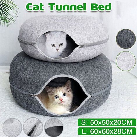 Lit Tunnel pour chat d'intérieur, jouet Donut, conception Durable à double fonction, résistant aux rayures, adapté aux petits animaux de lapin (1/5)